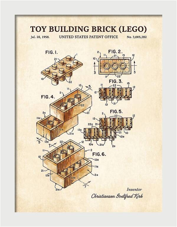 Toy Building Brick Lego Watercolor Patent Us3005282a