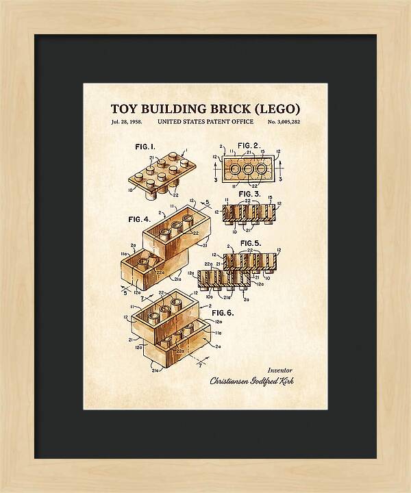 Toy Building Brick Lego Watercolor Patent Us3005282a