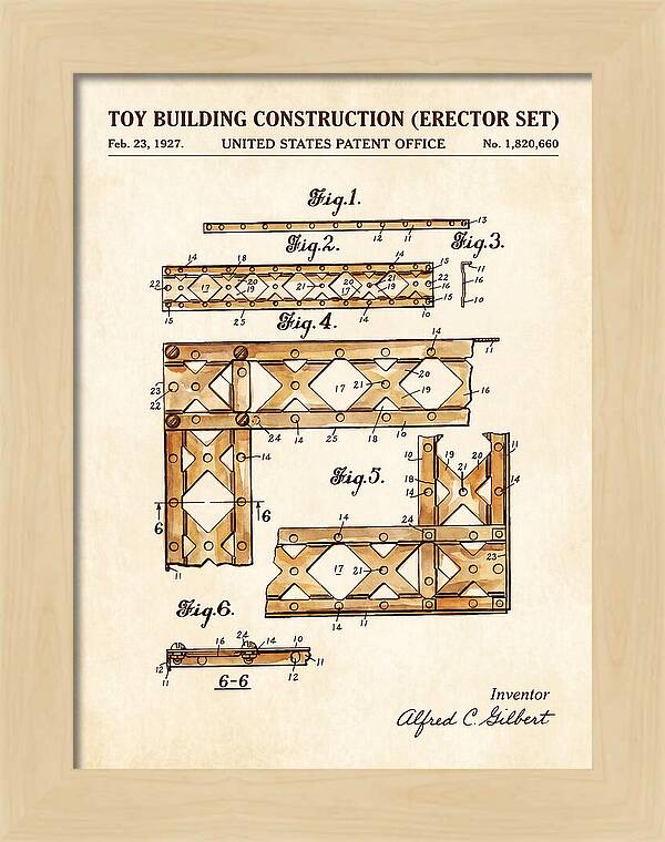 Toy Building Construction Erector Set Watercolor Patent Us1820660a