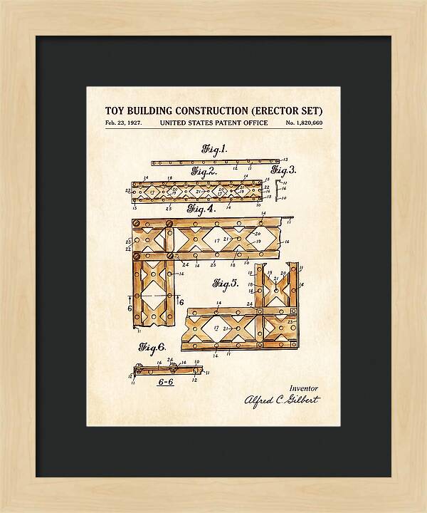 Toy Building Construction Erector Set Watercolor Patent Us1820660a