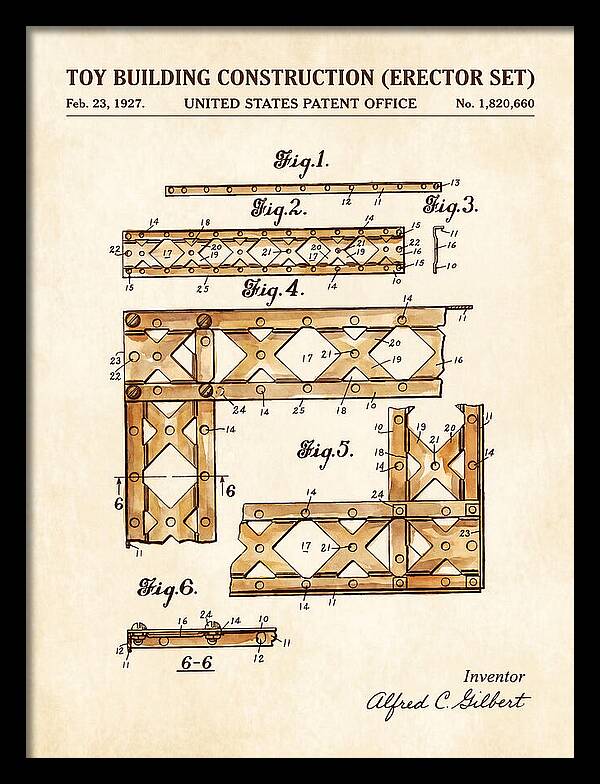 Toy Building Construction Erector Set Watercolor Patent Us1820660a