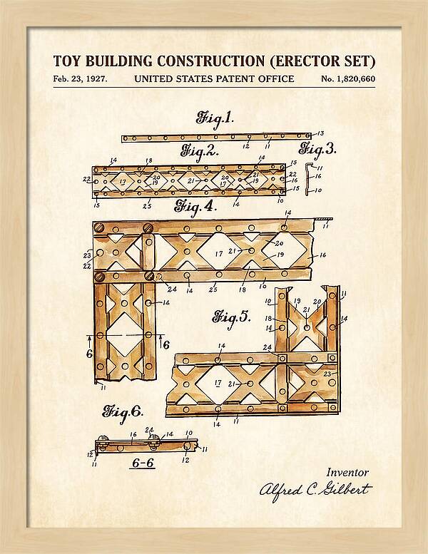Toy Building Construction Erector Set Watercolor Patent Us1820660a