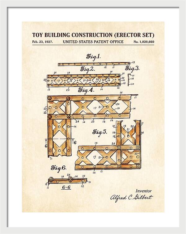 Toy Building Construction Erector Set Watercolor Patent Us1820660a