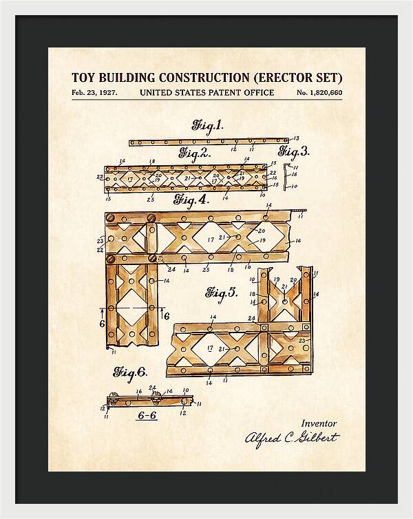 Toy Building Construction Erector Set Watercolor Patent Us1820660a