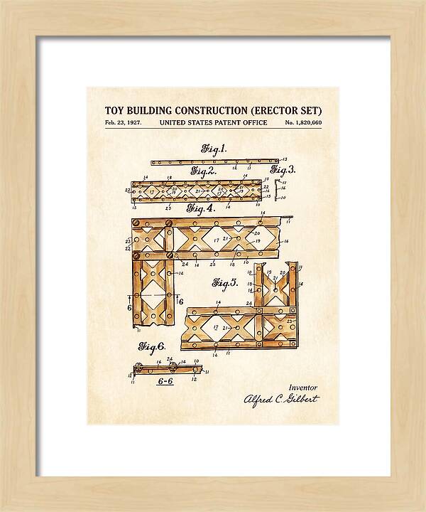 Toy Building Construction Erector Set Watercolor Patent Us1820660a