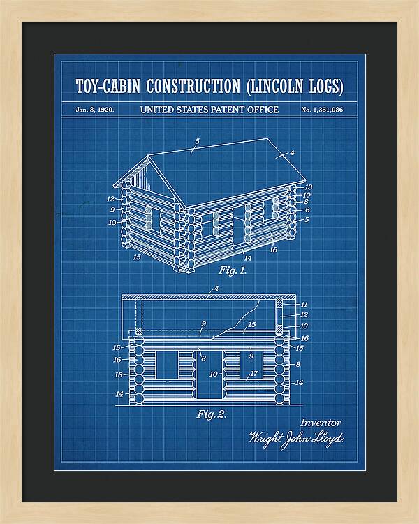 Toy Cabin Construction Lincoln Logs Blueprint Patent Us1351086a