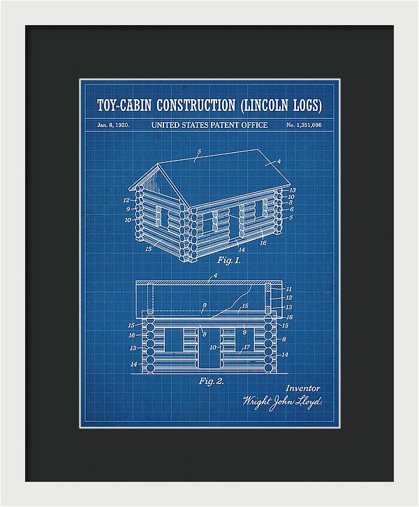 Toy Cabin Construction Lincoln Logs Blueprint Patent Us1351086a
