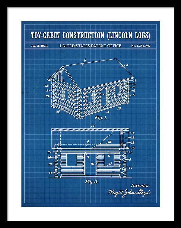 Toy Cabin Construction Lincoln Logs Blueprint Patent Us1351086a