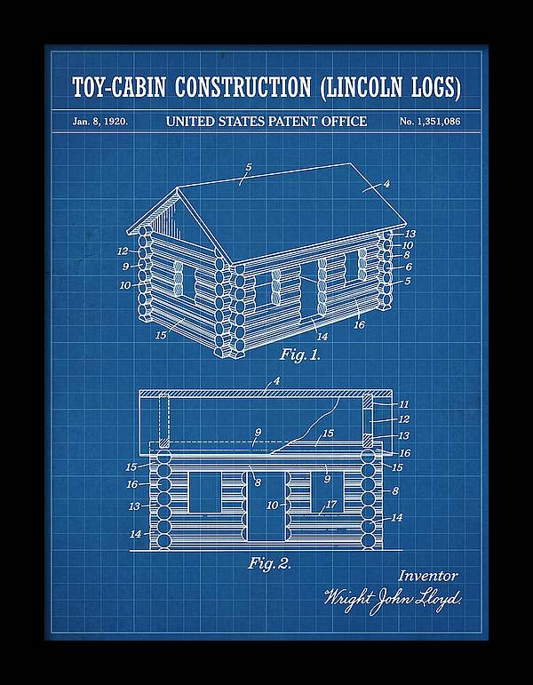 Toy Cabin Construction Lincoln Logs Blueprint Patent Us1351086a