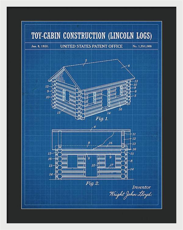 Toy Cabin Construction Lincoln Logs Blueprint Patent Us1351086a