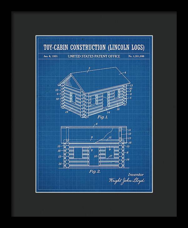 Toy Cabin Construction Lincoln Logs Blueprint Patent Us1351086a