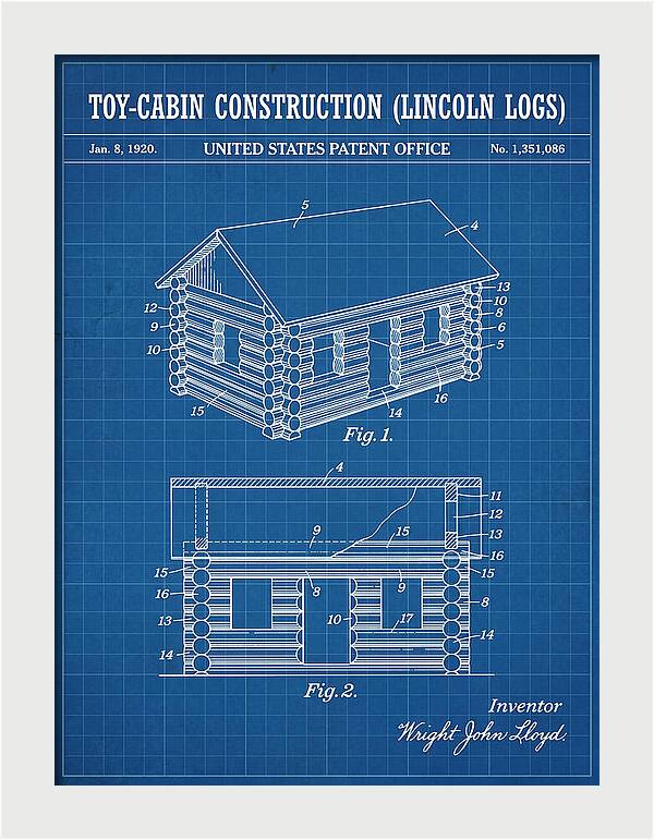 Toy Cabin Construction Lincoln Logs Blueprint Patent Us1351086a
