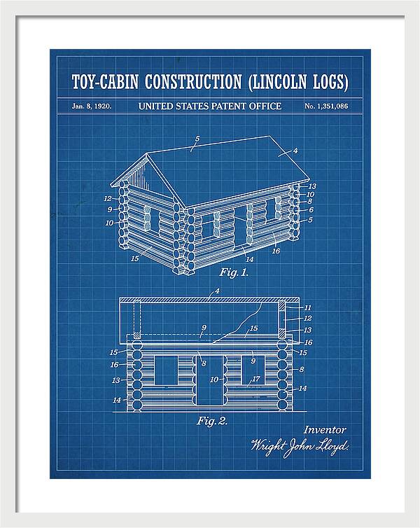 Toy Cabin Construction Lincoln Logs Blueprint Patent Us1351086a