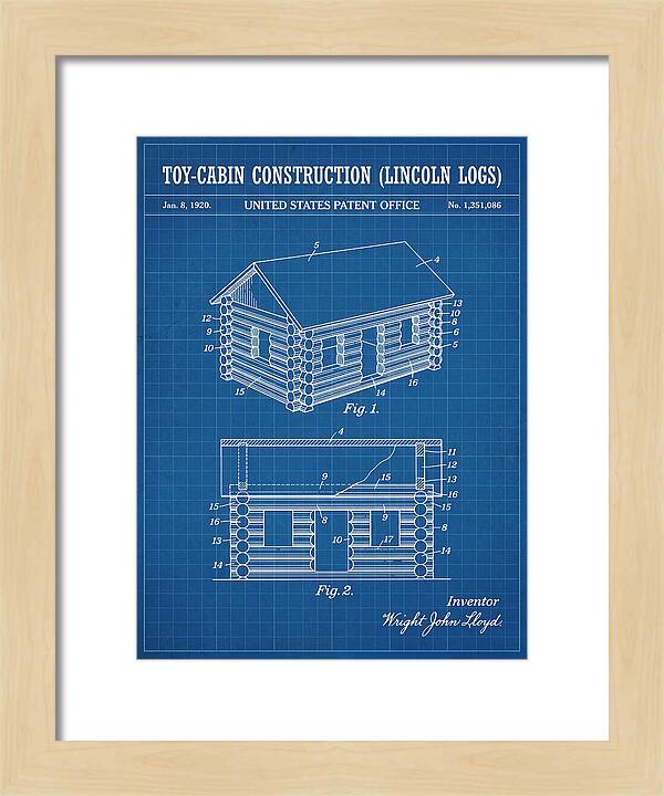Toy Cabin Construction Lincoln Logs Blueprint Patent Us1351086a