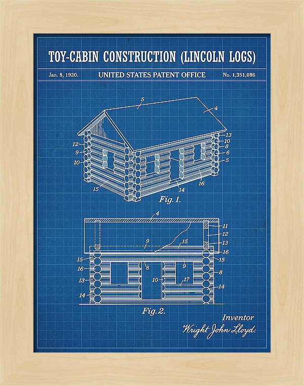 Toy Cabin Construction Lincoln Logs Blueprint Patent Us1351086a