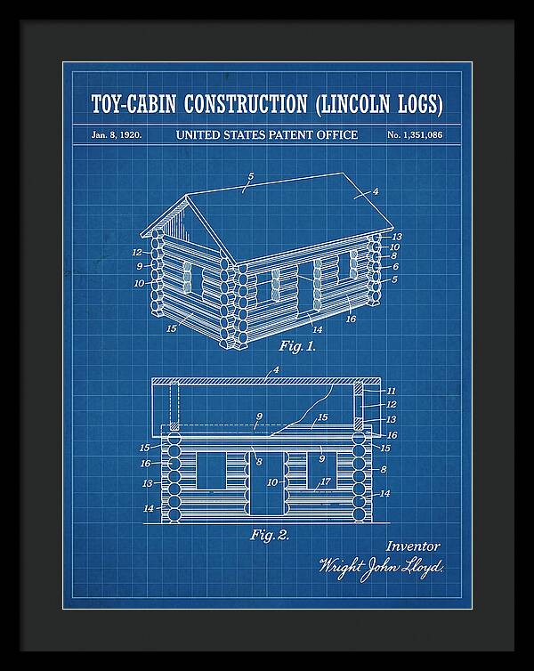 Toy Cabin Construction Lincoln Logs Blueprint Patent Us1351086a