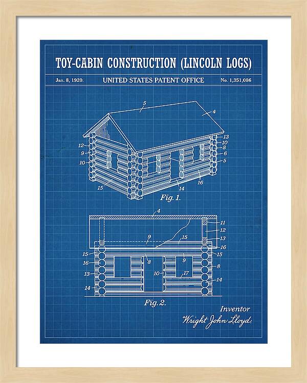 Toy Cabin Construction Lincoln Logs Blueprint Patent Us1351086a