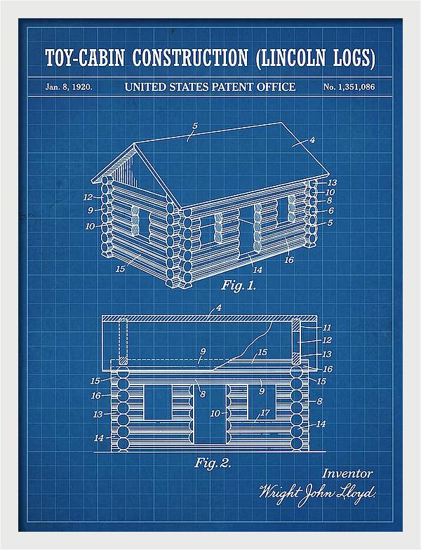 Toy Cabin Construction Lincoln Logs Blueprint Patent Us1351086a