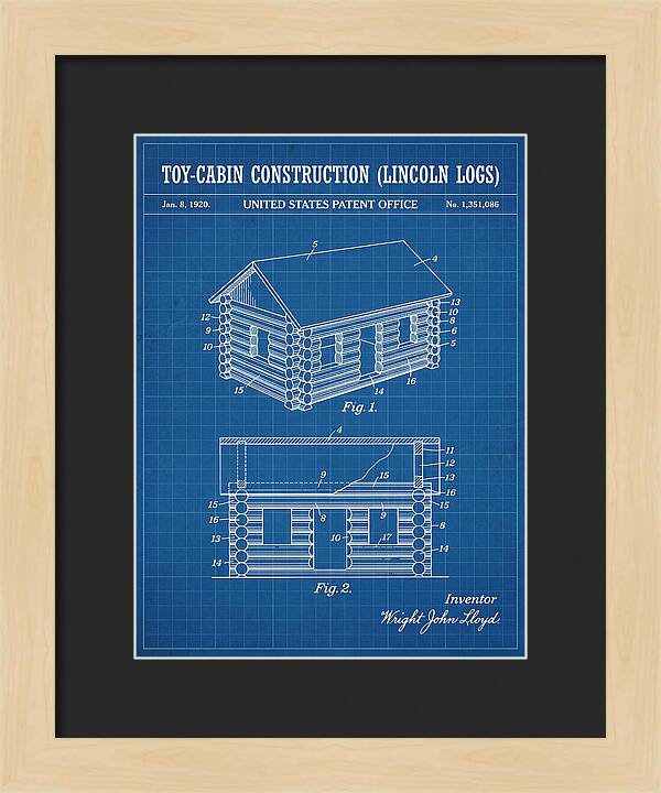 Toy Cabin Construction Lincoln Logs Blueprint Patent Us1351086a