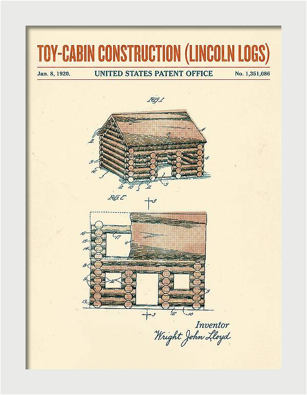 Toy Cabin Construction Lincoln Logs Retro Patent Us1351086a