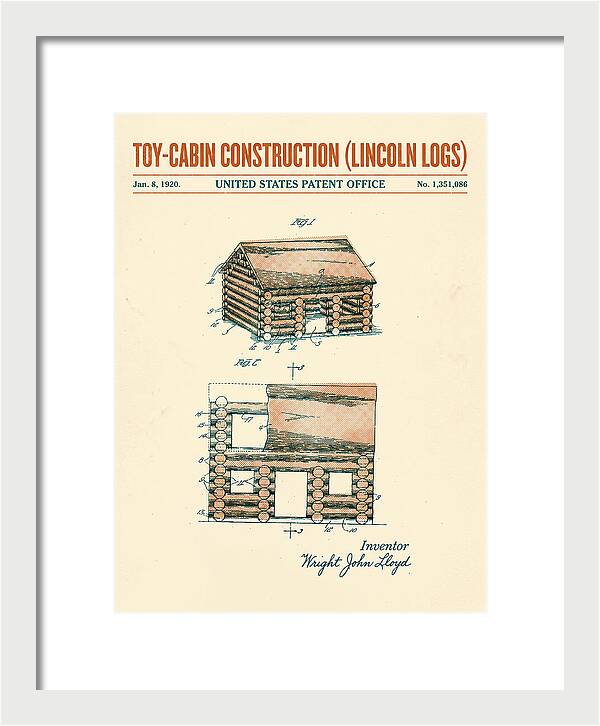Toy Cabin Construction Lincoln Logs Retro Patent Us1351086a