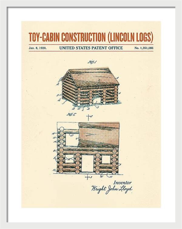Toy Cabin Construction Lincoln Logs Retro Patent Us1351086a