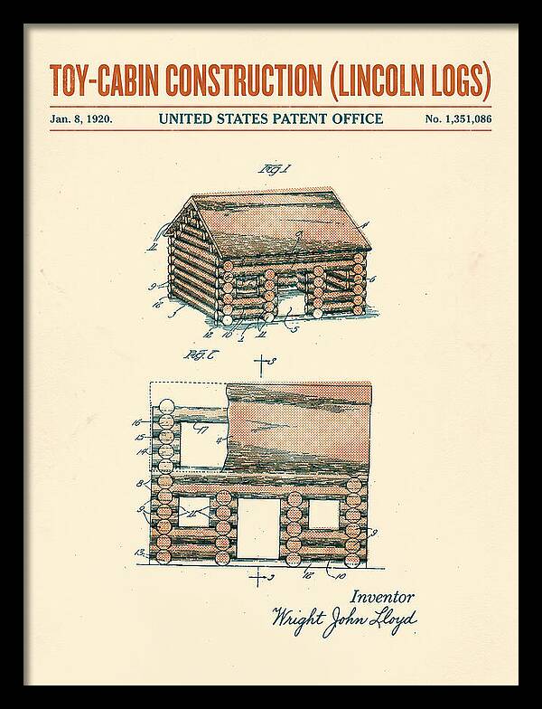 Toy Cabin Construction Lincoln Logs Retro Patent Us1351086a