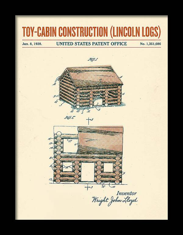 Toy Cabin Construction Lincoln Logs Retro Patent Us1351086a