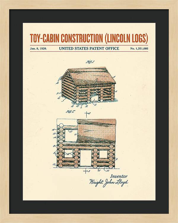 Toy Cabin Construction Lincoln Logs Retro Patent Us1351086a