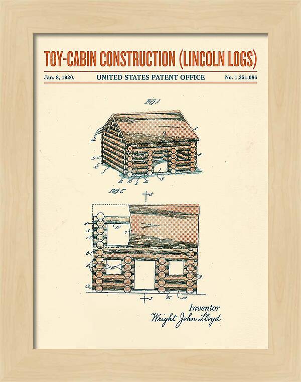 Toy Cabin Construction Lincoln Logs Retro Patent Us1351086a