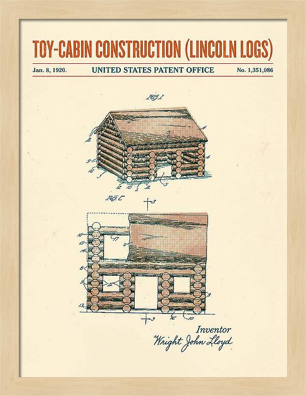 Toy Cabin Construction Lincoln Logs Retro Patent Us1351086a