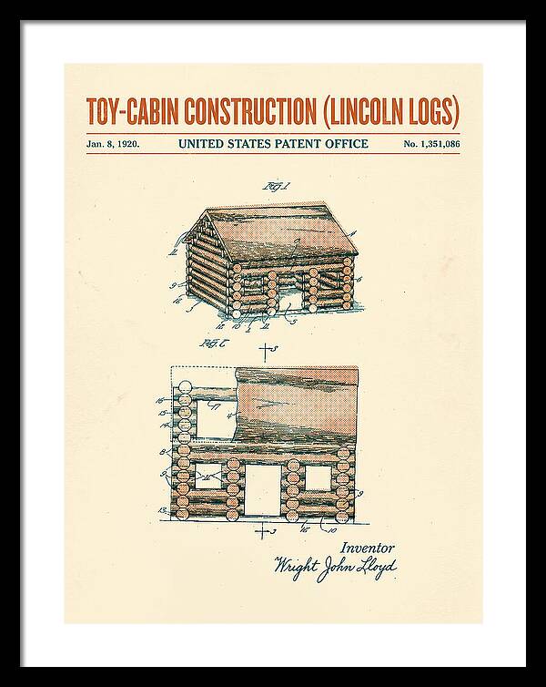 Toy Cabin Construction Lincoln Logs Retro Patent Us1351086a