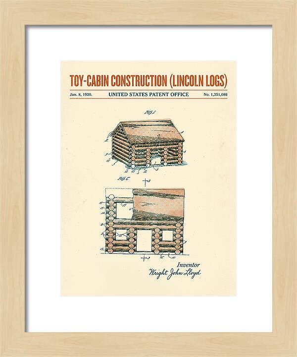 Toy Cabin Construction Lincoln Logs Retro Patent Us1351086a