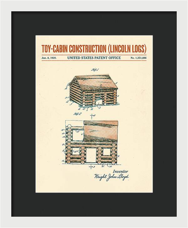 Toy Cabin Construction Lincoln Logs Retro Patent Us1351086a