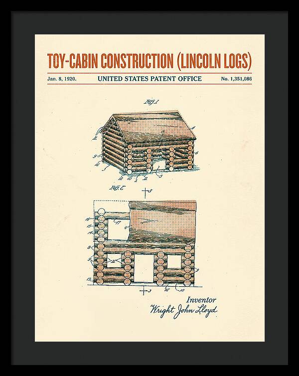 Toy Cabin Construction Lincoln Logs Retro Patent Us1351086a