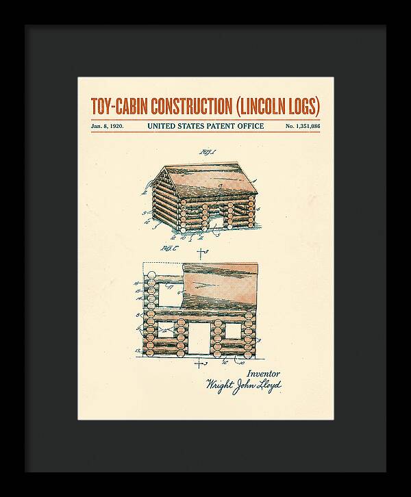 Toy Cabin Construction Lincoln Logs Retro Patent Us1351086a