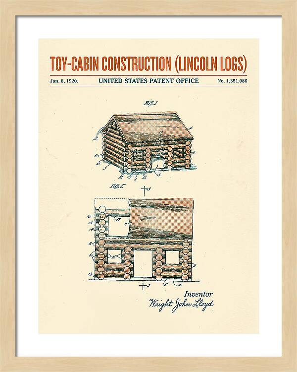 Toy Cabin Construction Lincoln Logs Retro Patent Us1351086a
