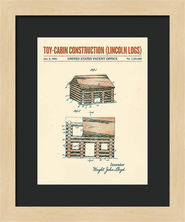 Toy Cabin Construction Lincoln Logs Retro Patent Us1351086a