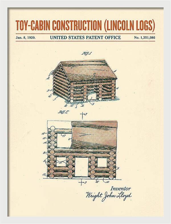 Toy Cabin Construction Lincoln Logs Retro Patent Us1351086a