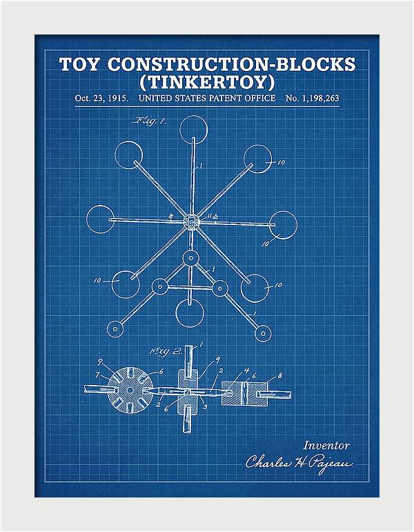 Toy Construction Blocks Tinkertoy Blueprint Patent Us1198263a