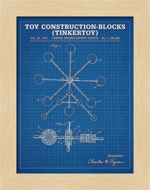 Toy Construction Blocks Tinkertoy Blueprint Patent Us1198263a