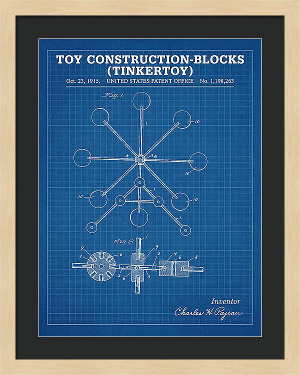 Toy Construction Blocks Tinkertoy Blueprint Patent Us1198263a