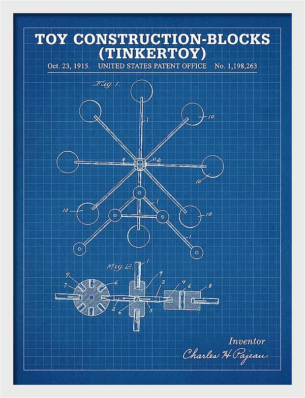 Toy Construction Blocks Tinkertoy Blueprint Patent Us1198263a