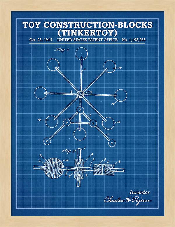 Toy Construction Blocks Tinkertoy Blueprint Patent Us1198263a
