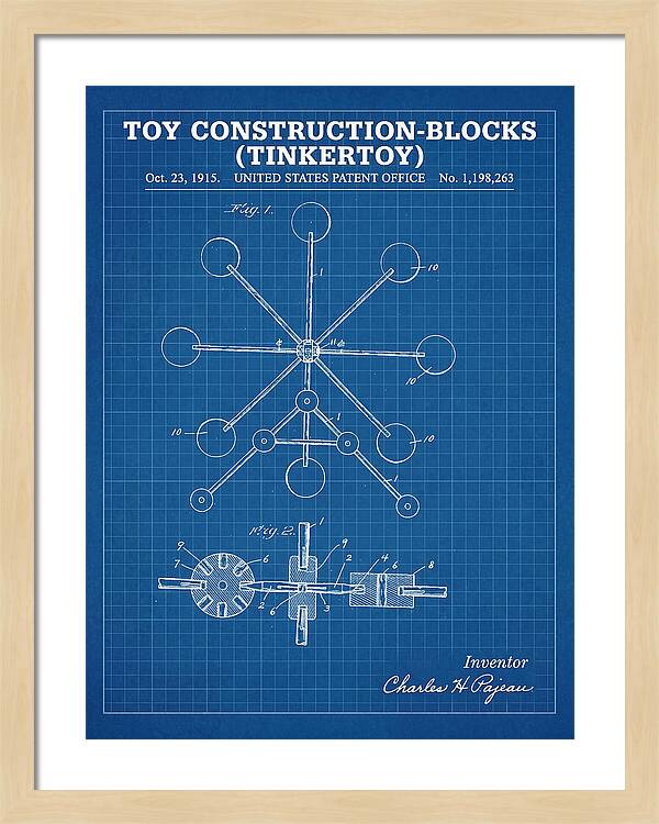 Toy Construction Blocks Tinkertoy Blueprint Patent Us1198263a