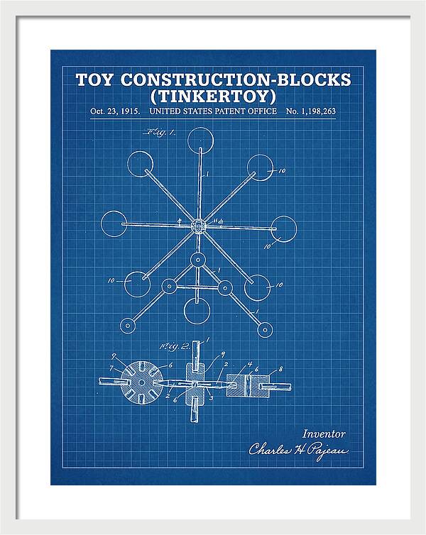 Toy Construction Blocks Tinkertoy Blueprint Patent Us1198263a