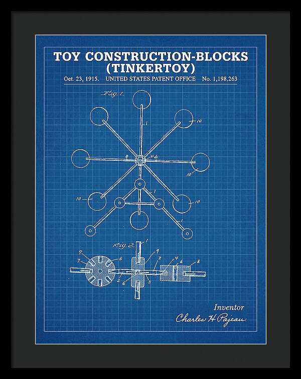 Toy Construction Blocks Tinkertoy Blueprint Patent Us1198263a