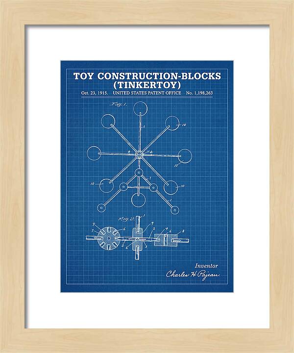 Toy Construction Blocks Tinkertoy Blueprint Patent Us1198263a