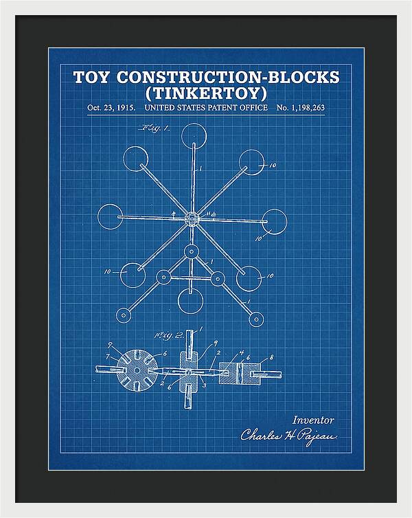 Toy Construction Blocks Tinkertoy Blueprint Patent Us1198263a