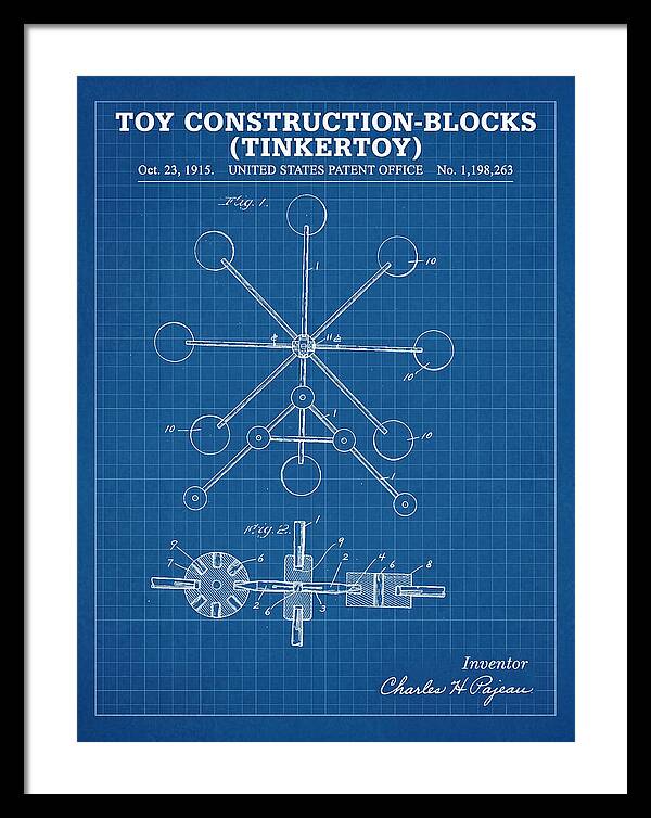 Toy Construction Blocks Tinkertoy Blueprint Patent Us1198263a